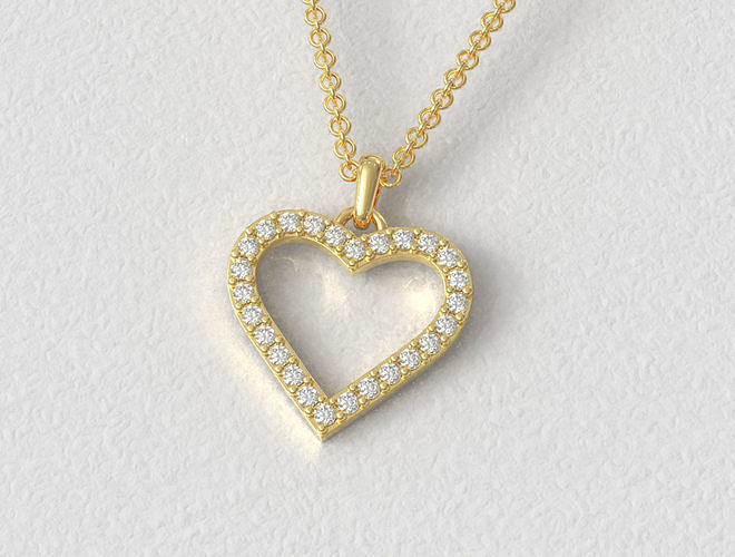 diamond heart pendant love necklace chain teen fashion classic gold jewelry pendants silver jewel 3D print model - Mito3D