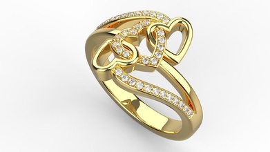 diamante corazones anillo oro plata imprimible joya brillante joyería regalo contento Moda belleza anillos blanco corazón 3d print model - Mito3D