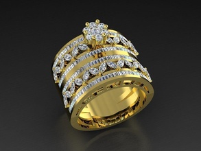 Diamant Schmuck Ring Juwel Gold 3dprint Modeschmuck Schmuckliebhaber druckbar eurosize Mode Schönheit Luxus modern Design Marquise Stangenbrot 3d print model - Mito3D