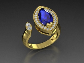 diamond jewelry ring marquise gem sapphire blue cut 3dprint fashionjewelry jewelrylover printable eurosize fashion beauty shining luxury jewel rings 3d print model - Mito3D