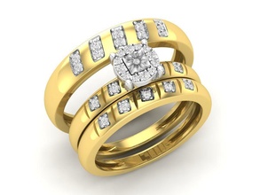 elmas takı üçlü Ayarlamak düğün yüzükler yazdırılabilir mücevher nişan yüzük moda altın sterlin parlak platin beyaz 3d print model - Mito3D