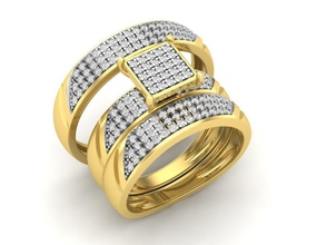 diamant bijoux trio ensemble mariage anneaux bague bijou engagement brillant mode beauté or vêtements 3d print model - Mito3D