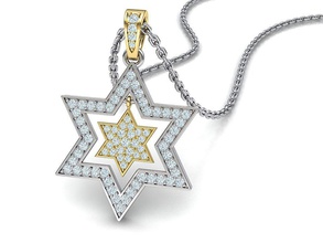 elmas Yahudi yıldızı kolye, yıldız david tasarım yazdırılabilir kolye takı 3d Balmumu moda starofdavid religiou nesne Yahudilik Gümüş ABD Kanada İsrail cad 3d print model - Mito3D