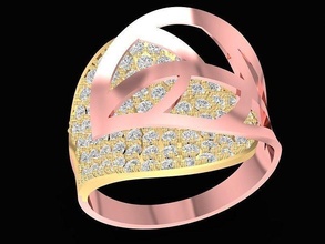 diamond leaf ring lady 3032 jewelry fashion accessories gold man men woman women unisex design rings 3d print model - Mito3D