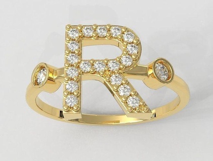 diamond letter ring - rings gold jewelry pauloranieri trendy fashion modern silver alphabet font inittial 3d print model - Mito3D