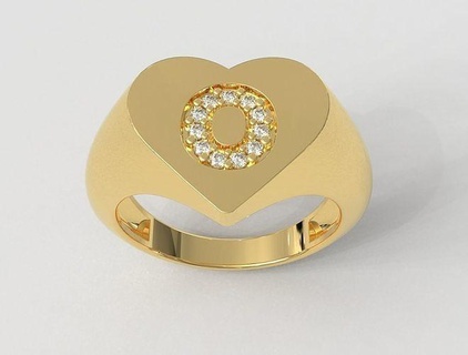 diamond letter ring - rings gold jewelry pauloranieri trendy fashion modern silver alphabet font inittial word 3d print model - Mito3D