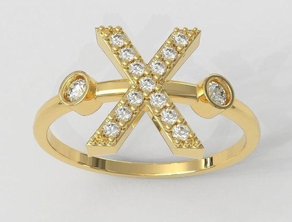 diamante letra anillo anillos oro joyería joya paulorani moda Moda moderno plata alfabeto fuente inicial 3d print model - Mito3D