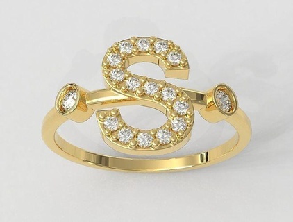 diamond letter ring - rings gold jewelry pauloranieri trendy fashion modern silver alphabet font inittial 3d print model - Mito3D
