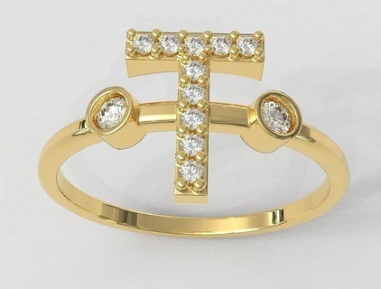diamante carta anel argolas ouro joalheria paulorani moda moderno prata alfabeto Fonte inicial 3d print model - Mito3D