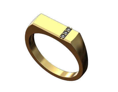 diamond line rectangular signet ring us sizes 6to9 engravable jewelry printable gold silver engraving initals wedding anniversary 3d model stacker stackable rings 3d print model - Mito3D