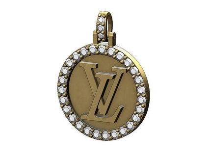 diamond louis vuitton pendant engraving jewelry printable gold silver jewellery necklace luxury swag bling louisvuitton logo sign fashion accessories pendants 3d print model - Mito3D