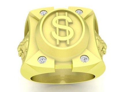 diamond men ring logo dollar head tiger 3749 jewelry fashion accessories gold man new design rings 3d print model - Mito3D