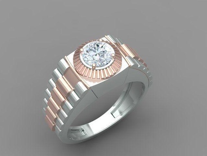 diamante hombres anillo reloj Correa joyería joya oro imprimible caballeros rolex diseño estilo canalla leva piedra preciosa anillos 3d print model - Mito3D