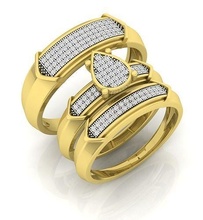 diamante homens mulheres noivado anel trio nupcial conjunto joalheria ouro prata imprimível jóia jóias Casamento moda colar brilhante 3d print model - Mito3D