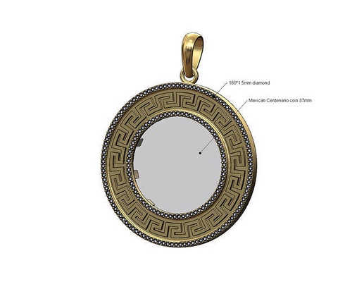 diamond mexican centenario 37mm coin bezel pendant frame necklace jewelry printable gold jewellery bail silver greek key versace bling 3d model pendants 3d print model - Mito3D