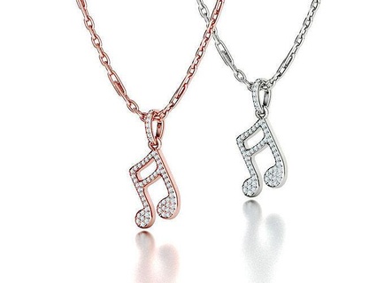 diamond music note pendant 17mm necklace 3dmodel notes 3dprint jewelry melody women printable usa canada europe uk solid necklaces gold cad pendants 3d print model - Mito3D