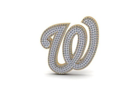 diamond pave bi-level mbl washington nationals pendant bail gold necklace gem printable baseball jewelry pendants 3d print model - Mito3D