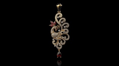 diamant paon pendentif or argent sterling bijoux calcul collier engagement brillant saphir rubis animal nature pendentifs vintag 3d print model - Mito3D