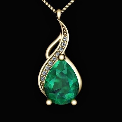 diamond pear stone woman pendant gem jewelry gold necklace emerald pendants design 3d print model - Mito3D