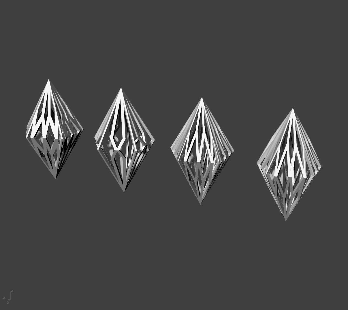pingente de diamante 2 jóias o mínimo simples assim clássico geométricas paramétrico colar metal generativo pingentes 3d impressão único platônico sólida arames detalhe subdivisão 3D print model - Mito3D