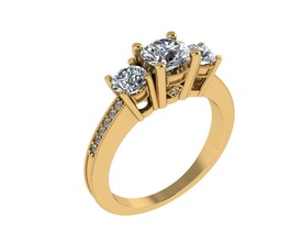 elmas yüzük takı mücevher altın 3 taş 3d print model - Mito3D