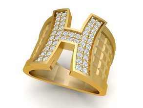 diamond h ring 1975 jewelry fashion accessories gold woman women design fengshui rings 3d print model - Mito3D