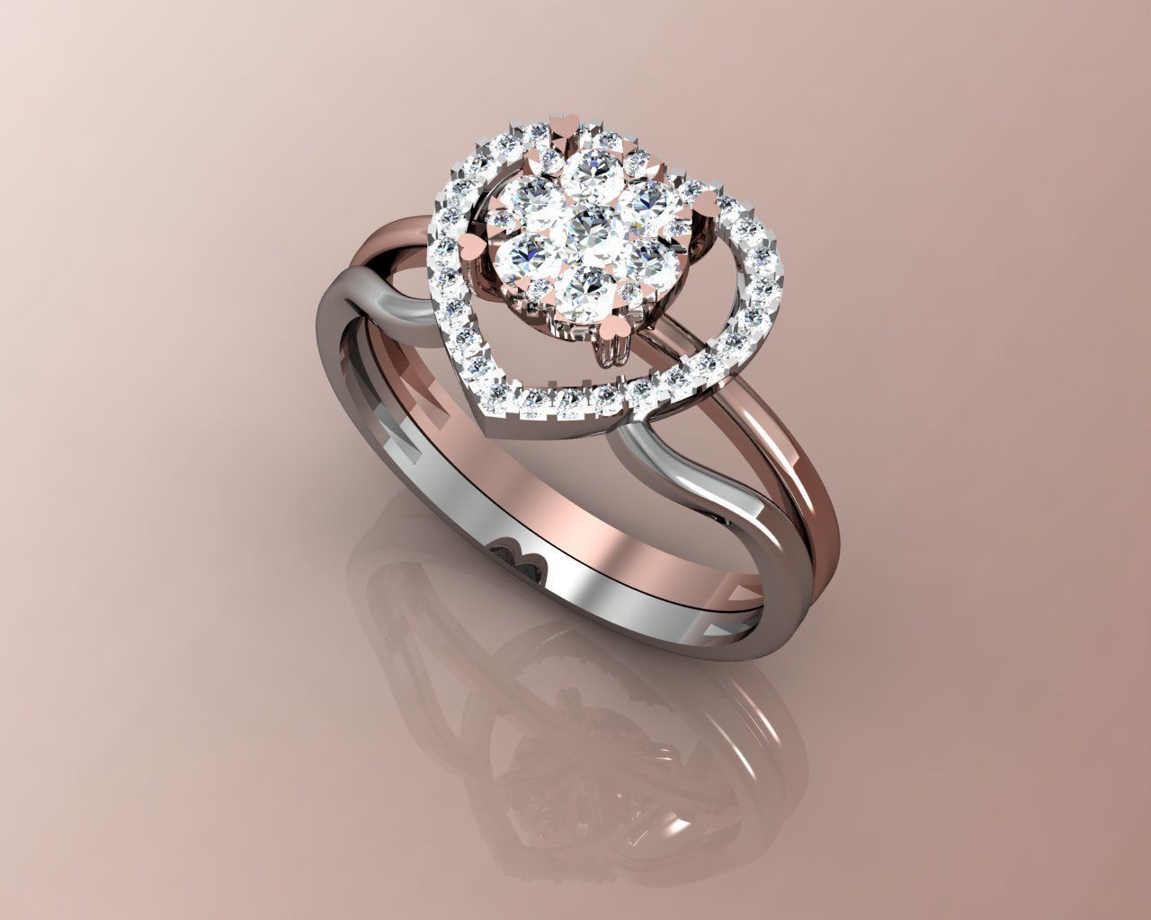 diamond ring 2 1 jewelry white printable rose gold love rings 3D print model - Mito3D