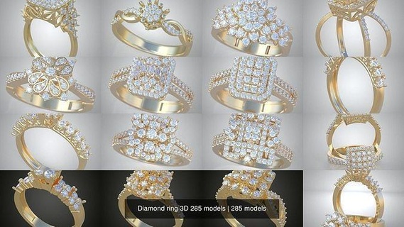 elmas yüzük 3d 285 modeller mücevher takı kolye küpe bilezik düğün altın platin gümüş zincirler bilezikler yüzükler 3d print model - Mito3D