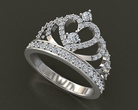 diamant ring krone prinzessin druckbar mode usa schmuck ringe gold herz hochzeit engagement frau juwel silber licht liebe valentinstag 3d print model - Mito3D