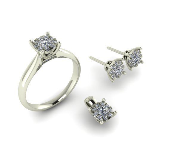 diamante anillo arete colgante pendiente conjunto 22 platino joyería joya precioso lujo brillante accesorio quilate plata imprimible regalo libra esterlina Moda oro 3D print model - Mito3D