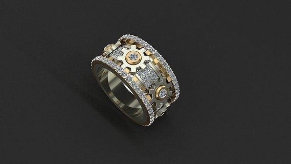 diamond ring gears jewelry rings printable gold gear print castble jewel briliant jewellery silver luxury 3d print model - Mito3D