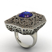 l'anneau de diamant modèle 1 bijoux rhino or d'argent le l'impression imprimable la conception bleu les anneaux blanc bague en livre sterling journal prototypage anneau mode d'impression intime 3d print model - Mito3D