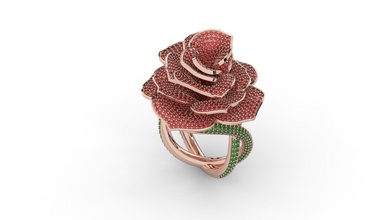 diamante squillare rosa diamanti oro stampabile floreale botanico natura moda design donna stl 3dm fbx obj rinoceronte matrice acquistare gioielleria anelli 3d print model - Mito3D