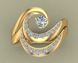 diamond ring wave jewelry gold printable jewel engagement gem wedding luxury beautiful usa euro fashion jewellery brilliant beauty modern rings 3d print model - Mito3D