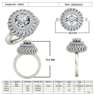 diamante anillo blanco gold vjr10 joyas moda joyería hecha mano diseño diamantes joya diseñadora anillos pulsera imprimible Boda compromiso oro platino 3d print model - Mito3D