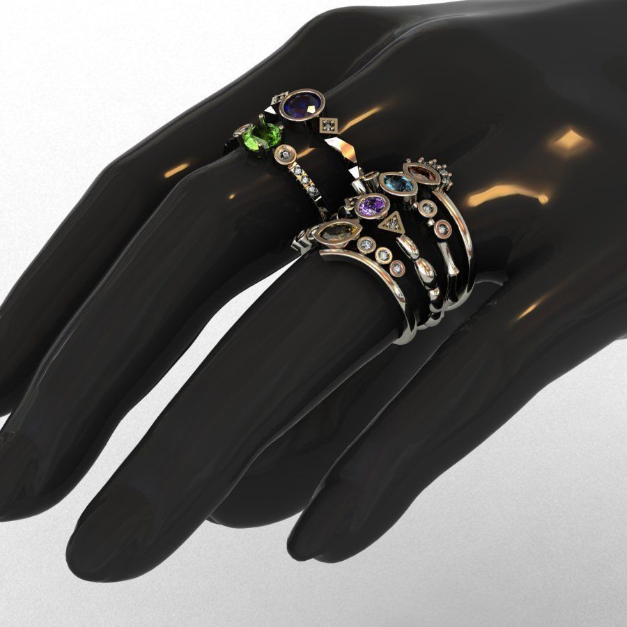diamante anillos 6 3d impresión modelo joyería joya platino oro plata imprimible brillante anillo moda belleza rinoceronte matriz estereoliteografía solidscape diseño modelado 3D print model - Mito3D