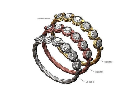 diamant corde bande us tailles 6 7 8 mariage engagement bague mode bijoux imprimable or argent luxe vintag câble tordu classique anneaux 3d print model - Mito3D