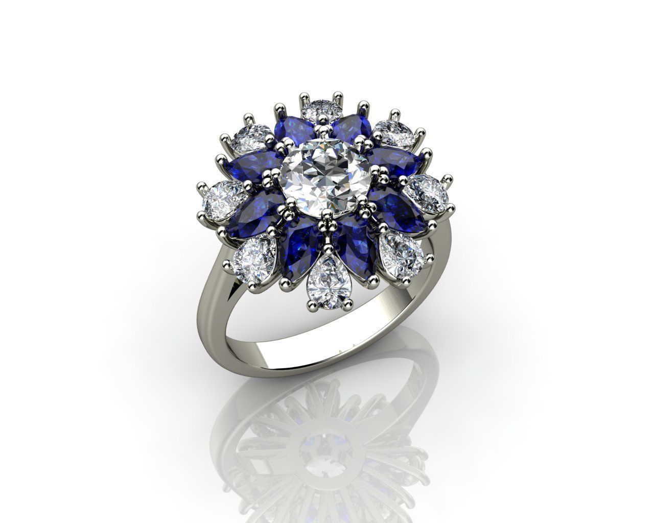 Diamant-Saphir-Verlobungsring Schmuck gold diamond Silber sterling Diamant-ring Hochzeit ring engagement Stein Ringe 3D print model - Mito3D