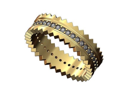 diamant bord bande us tailles 6 7 8 mariage engagement bague bijoux facetté mode imprimable or argent géométrique cranté modèle 3d anneaux 3d print model - Mito3D