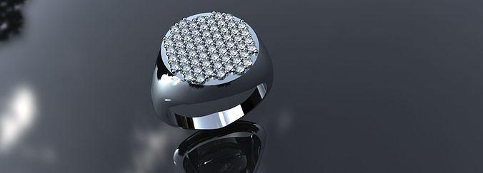 diamond signet ring size 9 round gold silver platinum jewelry diamonds luxury gems gemstones ladies mens jewellery rings 3d print model - Mito3D