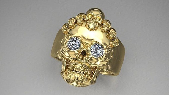 diamante crânio anel 3d modelo joalheria ouro luxo platina prata imprimível caveira osso arte esqueleto cabeça argolas 3d print model - Mito3D