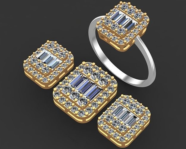 Diamant Solitär Stangenbrot Ring druckbar Gold Schmuck leuchtenden Juwel Platin Engagement Ringe Hochzeit 3D print model - Mito3D