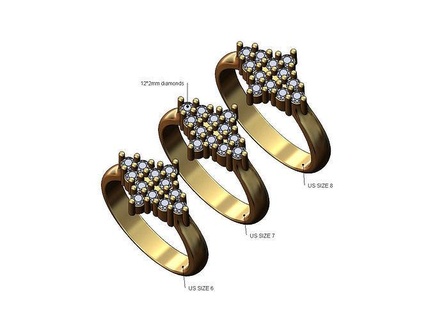 diamond star cluster ring us sizes 6 7 8 iced vintag classic jewelry printable gold silver jewellery fashion simple antique engagement wedding 3d model rings 3d print model - Mito3D