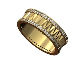 diamante triangular facetas banda facetado faceta geométrico anillo Boda compromiso Moda joyería joya imprimible oro plata libra esterlina patrón brillante lujo ornamento anillos 3d print model - Mito3D