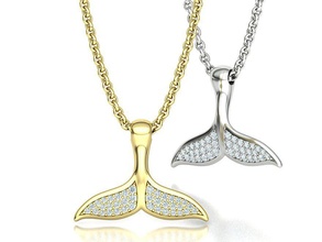 diamond whale tail necklace printable 3dmodel pendant jewelry pendants necklaces gold usa canada europe uk israel france italy australia fish 3d print model - Mito3D