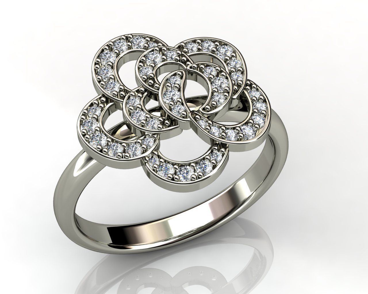 diamante oro bianco anello fiore gioielli matrimonio disco di platino brillante fidanzamento anelli accessorio 3D print model - Mito3D
