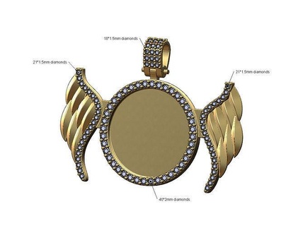 diamond wings memory picture pendant wing angel feather jewelry bail bling printable frame gold silver jewellery engravable necklace 3d model pendants 3d print model - Mito3D