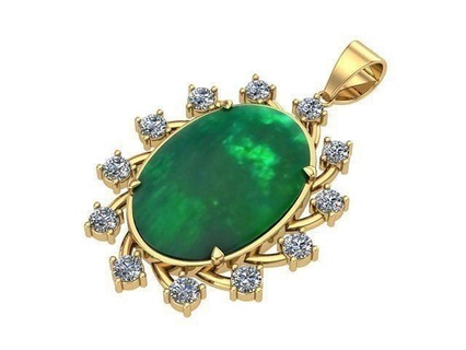 diamonds oval emerald pendant golden silver jewellry jewelry pendants 3d print model - Mito3D