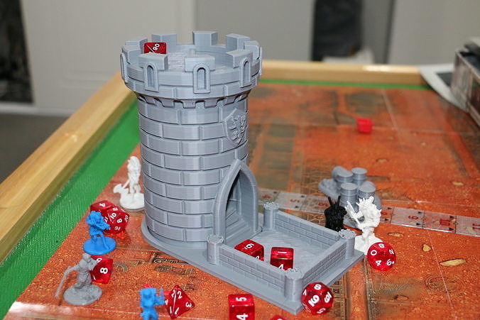 dice tower - tiger castle 15cm tall roll staircase dnd dragon hydra games fantasy miniature d20 scenario wolf dungeon dungeons toys board 3D print model - Mito3D