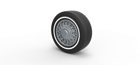 diecast wire wheel 2 scale 1 10 tire car vehicle oldshool wirewheel scaled hobby diy automotive 3d print model - Mito3D